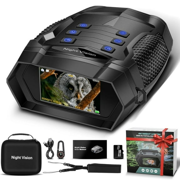 Night Vision Binoculars for Adults, 4K Infrared Night Vision Goggles, 2000ft Range 40MP Hunting Binoculars with Compass,32GB TF Card,5000mAh Battery,3"HD Screen, 8X Zoom for Camping Security Outdoors