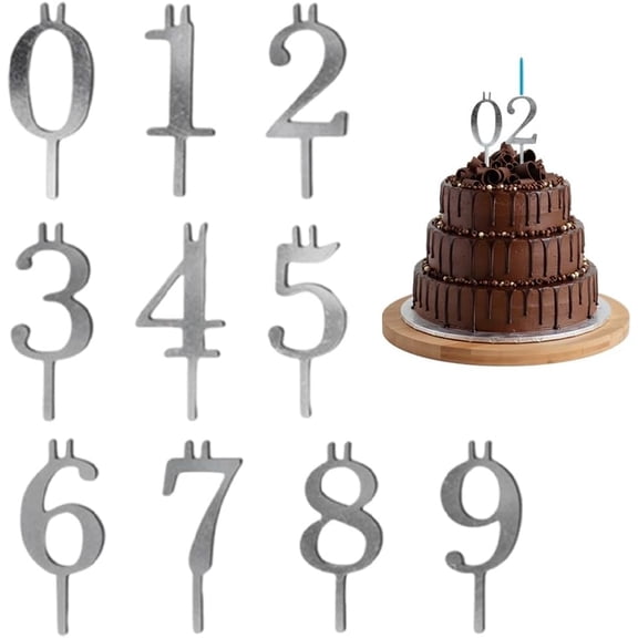 Digital Birthday Cake Candle Holder Set - Reusable Metal Number Holders for Milestone Cakes & Anniversaries - Durable Silver Party Decoration for Elegant Celebration Desserts - 0-9 Set