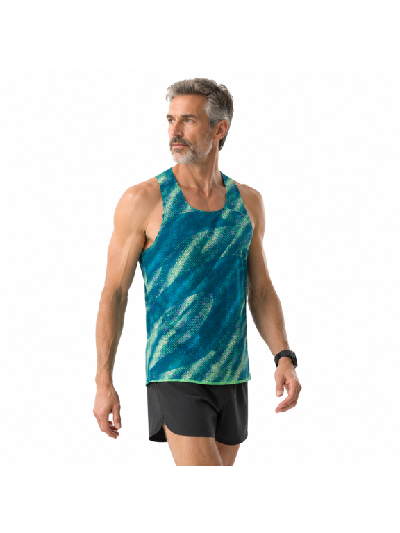 Digital Blue X-Small Men's Marathon Running Breathable Anti-Chafe Singlet Tank Top