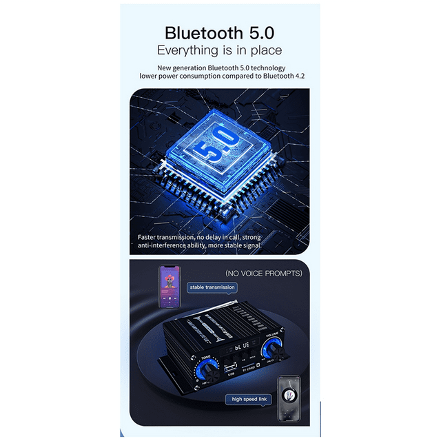 Digital Bluetooth Amplifier 12V Home Car 2 Channel HIFI Sound Speaker