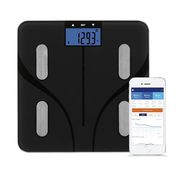 Digital Bluetooth Smart Bathroom Scale with Body Fat, Muscle, and BMI in Black