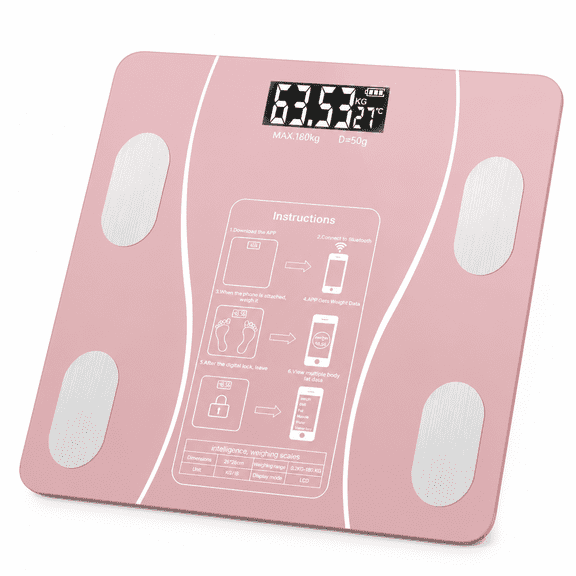 Digital Body Fat Scale Connected to Mobile Displays BMI Body Fat Muscle Mass with Wireless Connectivity, Pink