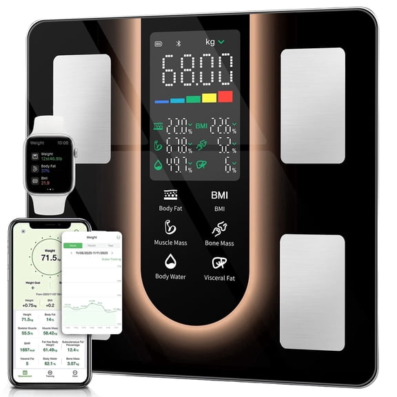 TCVOR Smart Weight Scale: Digital Scale for Body Weight with BMI, Body Fat, Muscle Mass, 400Lb - Large LED Display Bathroom Scale with Multi-Frequency BIA, 23 Metrics