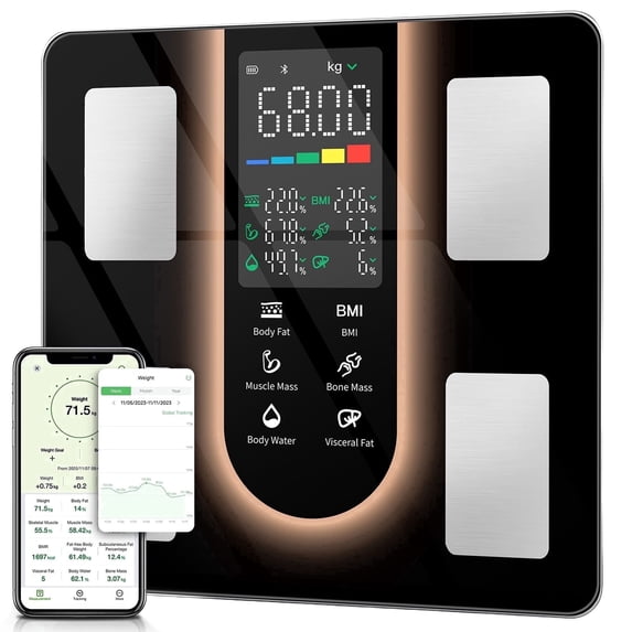 TCVOR Smart Digital Scale for Body Weight with BMI, Body Fat, Muscle Mass, 400Lb - Large LED Display Bathroom Scale with Multi-Frequency BIA, 23 Metrics