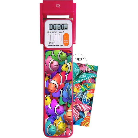 Digital Bookmark and LED Light - Timer for Kids with Book Light, Reading Incentives, Christmas Gift & Stocking Stuffer - 3D Flip Clownfish/Butterfly