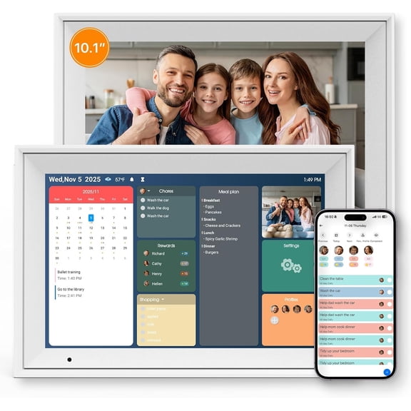 Digital Calendar 10.1" Smart Calendar, 1280 * 800 IPS HD Interactive Touchscreen Electronic Calendar for Family Schedules, WiFi Digital Picture Frame Built-in 32GB Memory White