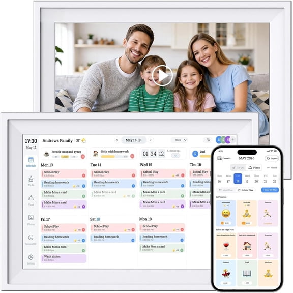 Digital Calendar 10.1 inch Calendar for Family Chore Chart Cooking Plan Touchscreen with Digital Picture Frame Function Instantly Share Photos and Videos