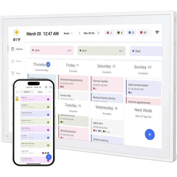 Memwake Digital Alarm Clock, Calendar Alarm Clock, 10.1-inch Smart Wi-Fi Electronic Calendar, Desktop Clock,Family Schedule and To-do Reminders