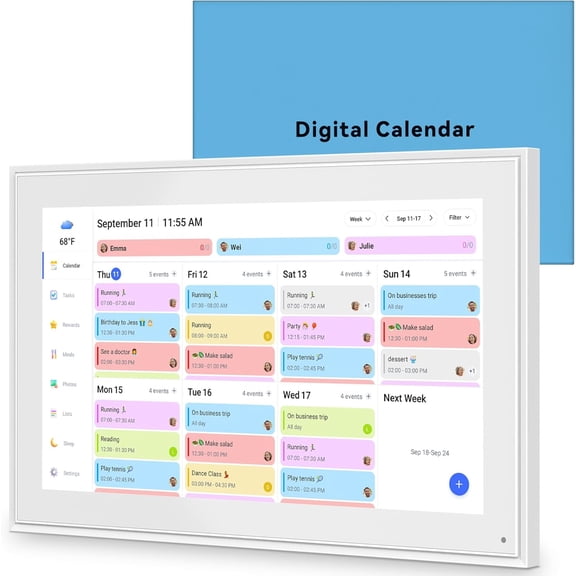 15.6 Inch Digital Calendar, Smart Digital Calendar Planner & Chore Chart, IPS FHD 1920x1080 Touchscreen Display for Family Schedules, Desk Stand Included, Digital Picture Frame to Share Photos&Videos