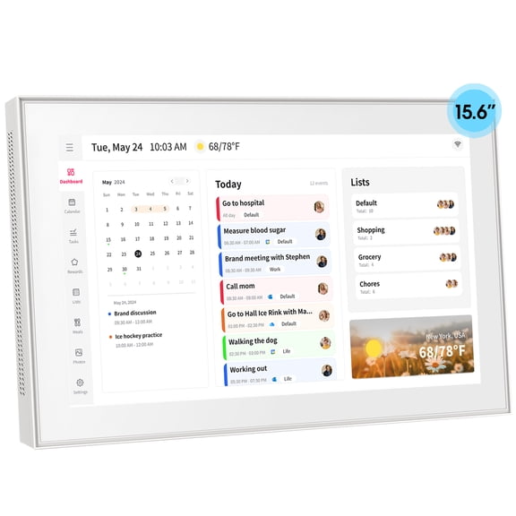 15.6 Inch Digital Calendar, Smart Digital Calendar Planner & Chore Chart, IPS FHD 1920x1080 Touchscreen Display for Family Schedules, Desk Stand Included, Digital Picture Frame to Share Photos&Videos