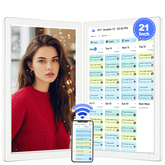 Digital Calendar, 21Inch Electronic Calendar & Chore Chart, Smart Family Organizer with Interactive Touchscreen Display, Wall Mount or Desk Mount in Portrait or Landscape