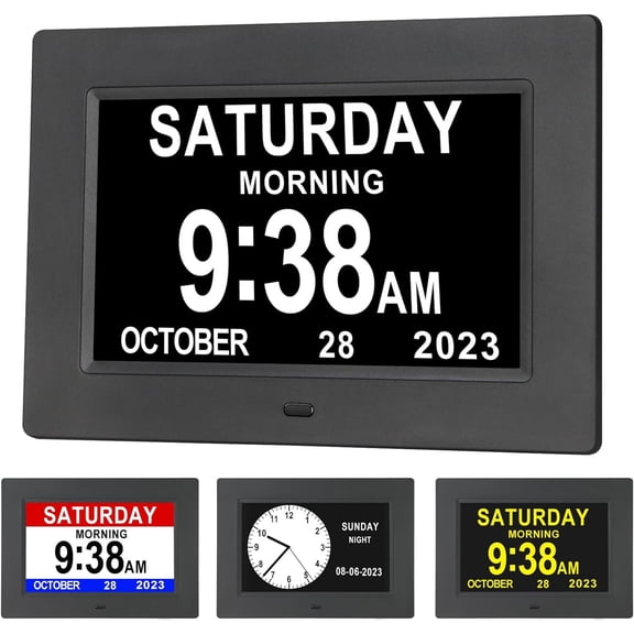Digital Calendar Clock, 12 Custom Alarm Options, Calendar Clock with Day and Date Display 7-Inch Large Display, Digital Clock for Seniors Dementia Alzheimer Memory Loss Vision Impaired Elderly