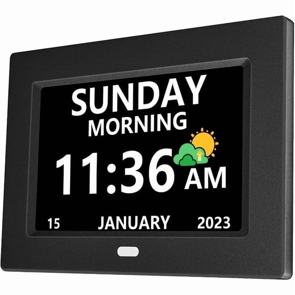 Digital Calendar Day Alarm Clock, Auto Dimmable And Sun Moon Icons, 12 Alarm Options & 18Languages, Large Digital Wall Clock, Gifts for Alzheimers, Elderly, Seniors Or Impaired Vision
