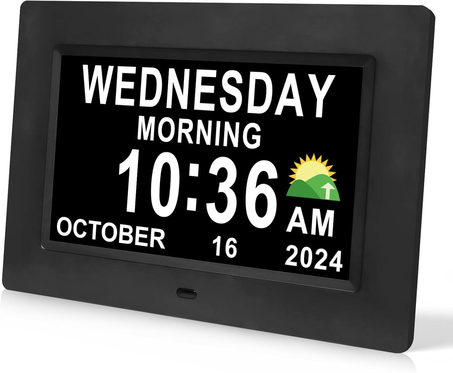 Digital Calendar Dementia Alarm Clock with Day and Date for Elderly - 15 Alarms 5 Colors Display Large Alzheimers Seniors (7in Black)