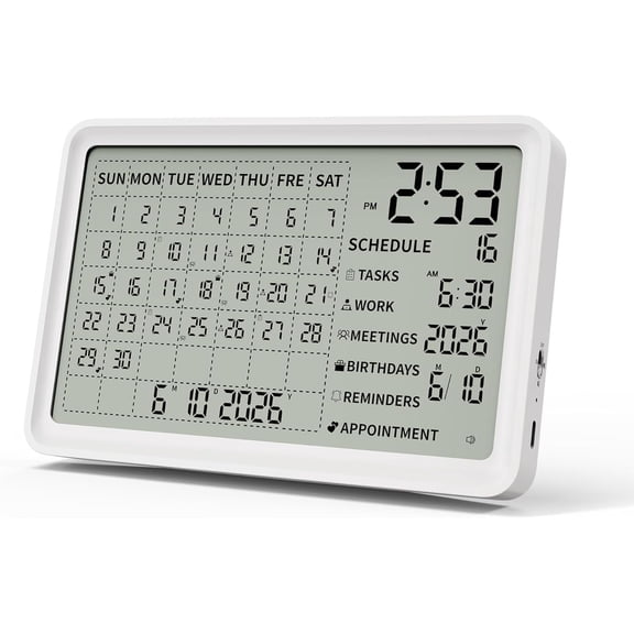 Digital Calendar, Digital Desk Planner Schedule Reminder Clock with Day and Date, Chargeable 8 Inch Large Display (White, 8 inch)
