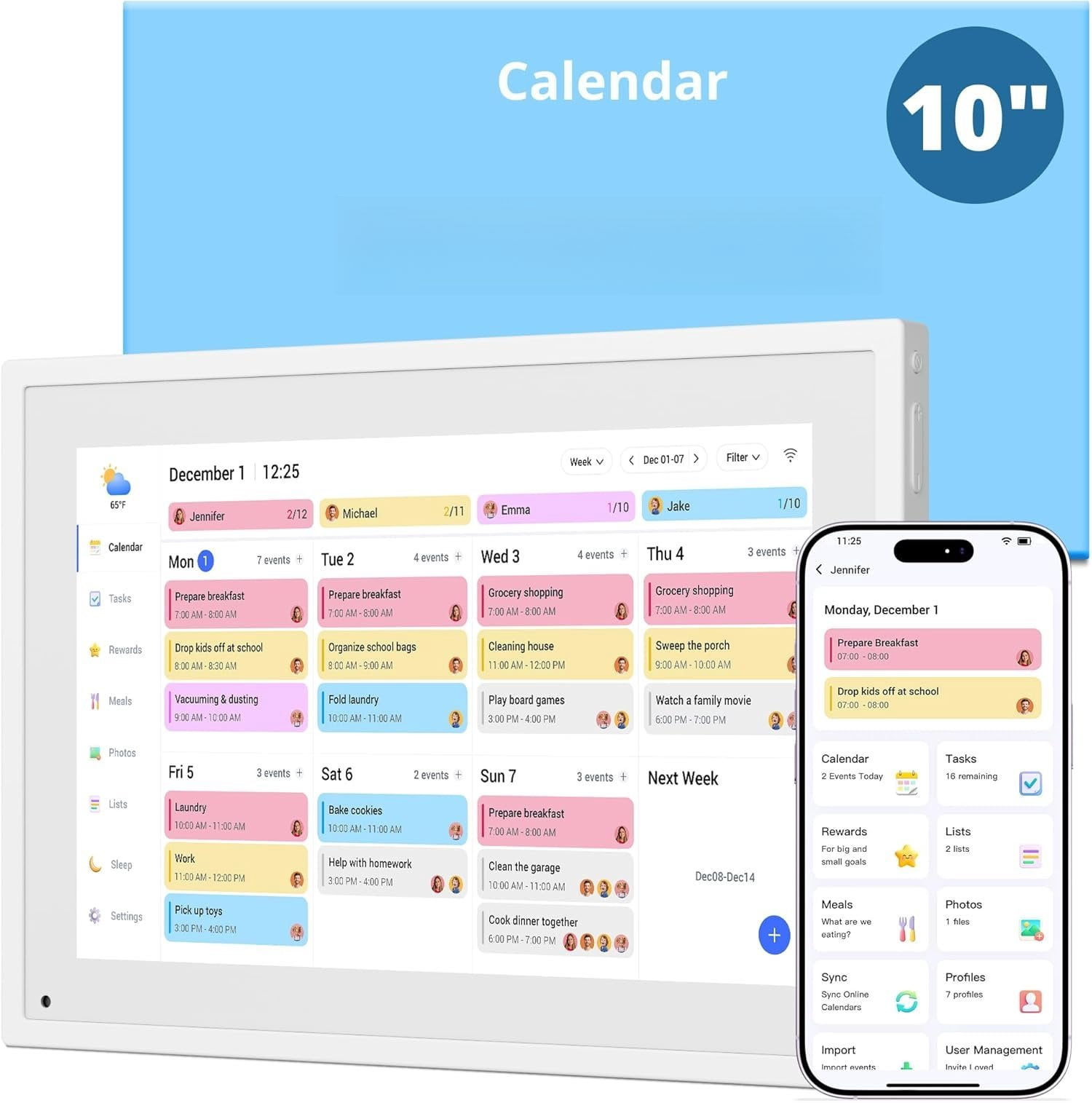 Digital Calendar Screen 10 Inch, Calendar Chore Chart for Family ...