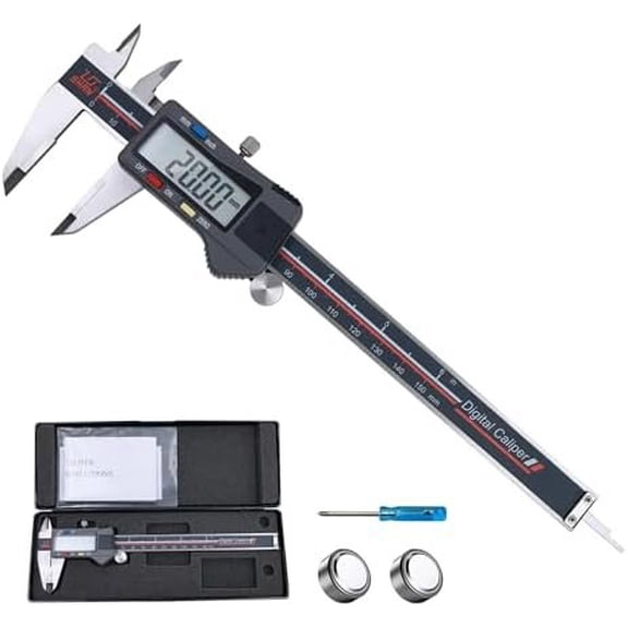 Digital Caliper, 0-6 Inch/150mm Stainless Steel Vernier Caliper Digital Micrometer with Large Screen, Easy  from Inch Metric Fraction, Equipped with A Data Output Port