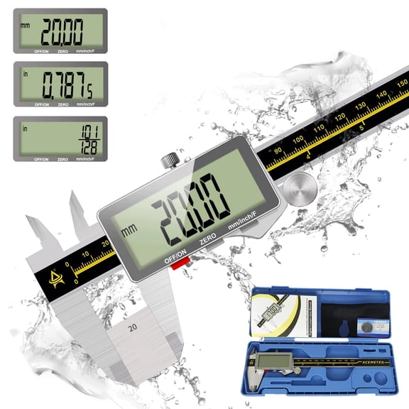 Digital Caliper, 0-6" Vernier Calipers Measuring Tool-Electronic Micrometer with Large LCD Screen,Metal Metric Measure Caliper for Engineer Carpenter,Auto-Off Feature,Inch/Fraction/Millimeter