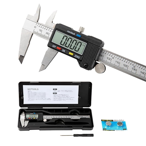 Digital Caliper 0-8" Measuring Tool with Metal Ruler, Micrometer Caliper with Auto-Off Feature, Interchangeable Between inches and millimeters for DIY/Household and 3D Printing, Black