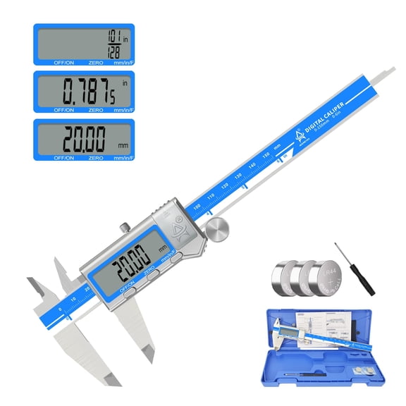 Digital Caliper 6 Inch Measuring Tool Stainless Steel Vernier Caliper Digital Micrometer with Large LCD Screen,Auto-Off Feature, Inch/Millimeter/Fraction Conversion Measuring Tool Caliper