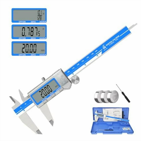 Digital Caliper 6 Inch Measuring Tool Stainless Steel Vernier Caliper Digital Micrometer with Large LCD Screen,Auto-Off Feature, Inch/Millimeter/Fraction Conversion Measuring Tool Caliper