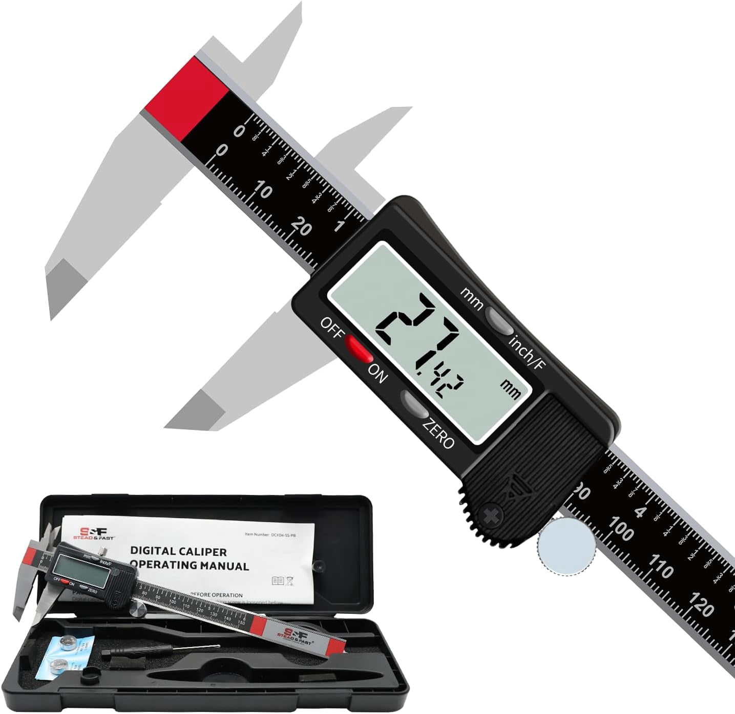 Digital Caliper, Caliper Measuring Tool 6 inch, Micrometer Caliper Digital, Stainless Steel Calipers to Measure Inch Fractions Millimeter with Auto-Off by