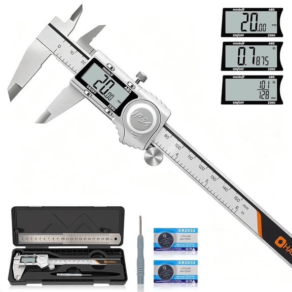 Digital Caliper, IP54 Calipers with ABS Function, All-Metal Digital Micrometer Auto-Off, 6 Inch Micrometer Caliper Digital, Inch/MM/Fraction for 3D Printing & DIY (2 Spare Batteries)