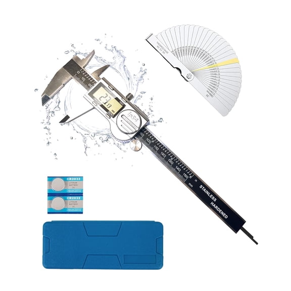 Digital Caliper Measuring Tool, 6 Inch with Feeler Gauges, IP54 Waterproof Stainless Steel, MM/Inch/Fraction, (ABS) Absolute Scale Calipers, Auto-Off LCD Micrometer Vernier