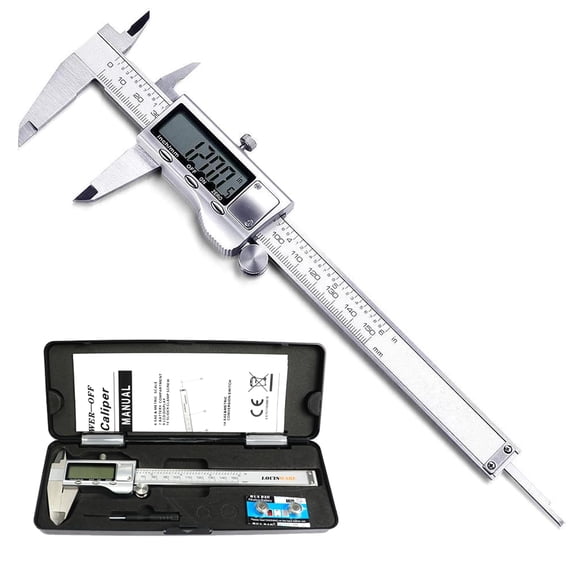 Digital Caliper Measuring Tool, Stainless Steel Vernier Micrometer with Large LCD Screen, 6 Inch Tool for DIY/Household, Auto-Off Feature, and Millimeter Conversion