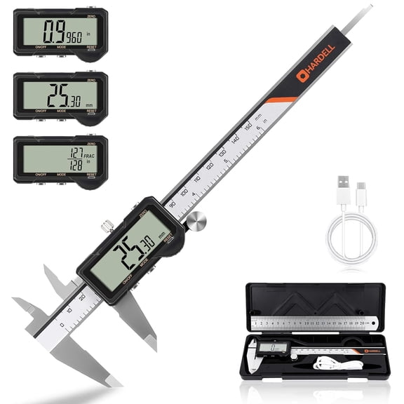 Digital Caliper, Rechargeable Caliper 6 inch with Reset Setting, Measuring Tool MM/in/F Conversion, Auto Off, Micrometer Large Screen for Jeweler/Woodworking/DIY