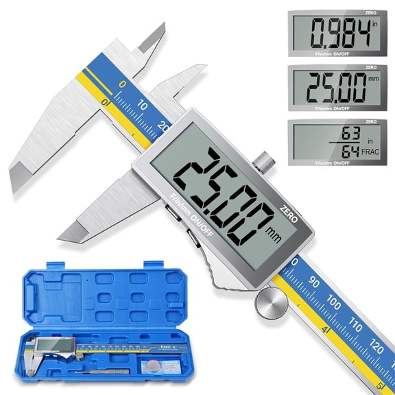 Digital Caliper, Stainless Steel Vernier Caliper Digital, Micrometer Calipers with Large LCD Screen, Auto-Off Feature, Inch Millimet Conversion, 6 Inch Caliper Tools for DIY/Household(Blue)