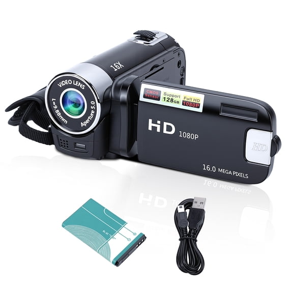 Camcorder Video Camera, Digital Camera 1080P 16X Digital Zoom Cam Corder with Built-in Battery, 2.7" Colourful Rotatable Screen Webcam Anti-Shake 16MP Vlogging Camera for YouTube & Beginner, Black
