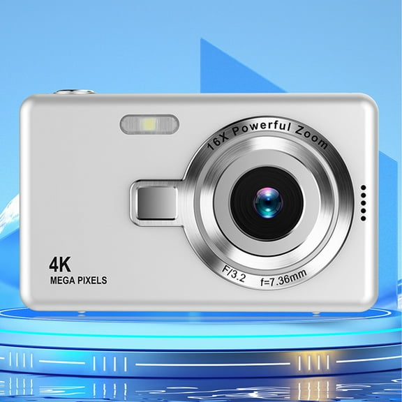 Digital Camera 1080P, Student Portable 48MP CCD Camera with 16X Digital Zoom, 2.4 Inch LCD Screen Electronic Stabilization 4X Digital Camera for Photography, Silver