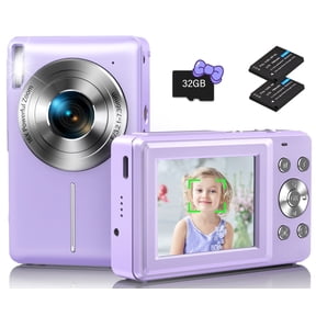 Digital Camera 44MP 1080P Video 32GB TF Card, Vintage Camcorder Date Stamp Retro Camera, Portable Vlogging Point and Shoot Camera for Beginners Kids (Purple)