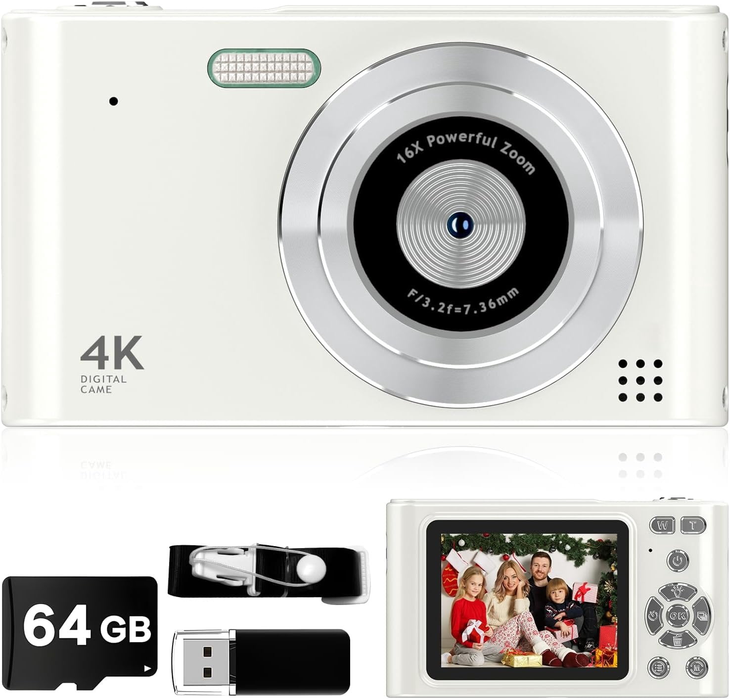 Digital Camera 1080P Vlog Camera with 64GB, Lanyard, 16X Zoom Anti ...