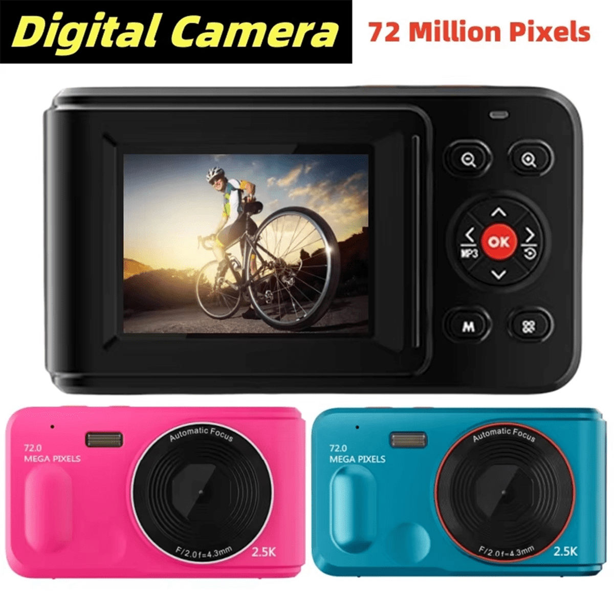 Digital Camera 16x Digtal Zoom Auto Focus 2.5K HD 72MP Digital Camcorder Camera for Home Outdoor Travel White