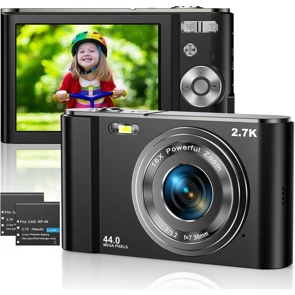 Digital Camera 2.7K Ultra HD Mini Camera 44MP 2.8 Inch LCD Screen Rechargeable with 16X Digital Zoom Youtube Vlogging Camera for Kids,Teens Gift