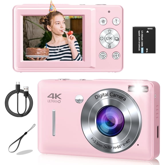 Digital Camera, 44MP Compact Camera, FHD 1080P Point and Shoot Digital Cameras with 16X Zoom, Detect, Smile Capture, Anti Shake, for Boys Girls Teens Gifts ()