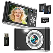 Digital Camera, 48MP Dual-Lens Point and Shoot Camera, 4K Video Recording, 16X Digital Zoom, AF Auto Focus, Portable Compact Vlog Camera for Students, Travel, Graduation & Gifts
