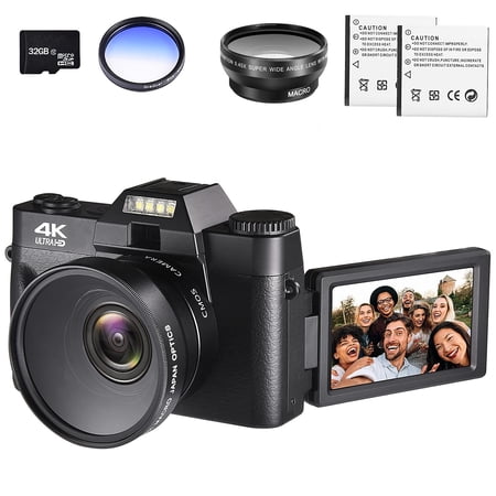 Digital Camera, 48MP Flip Screen Camcorder for Photography on YouTube, video camera with Wide-Angle Lens and Macro Lens, 32G Micro Card, 2 Batteries,1 Filters(Black) price history and forecast - OIEXI OIEXI 4k digital camera