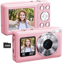 Digital Camera, 4K 48MP Dual Screens Camera, 18X Zoom, Portable Small Point and Shoot Digital Cameras with 64GB TF Card, 2 Rechargeable Batteries for Kids, Teens, Adult, Selfies, Valentines Day Gifts