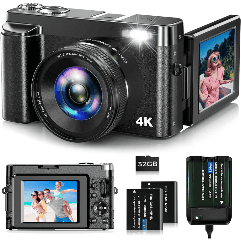 4K 48MP Digital Camera for Youtube Vlogging, 16X Zoom, Wi-Fi
