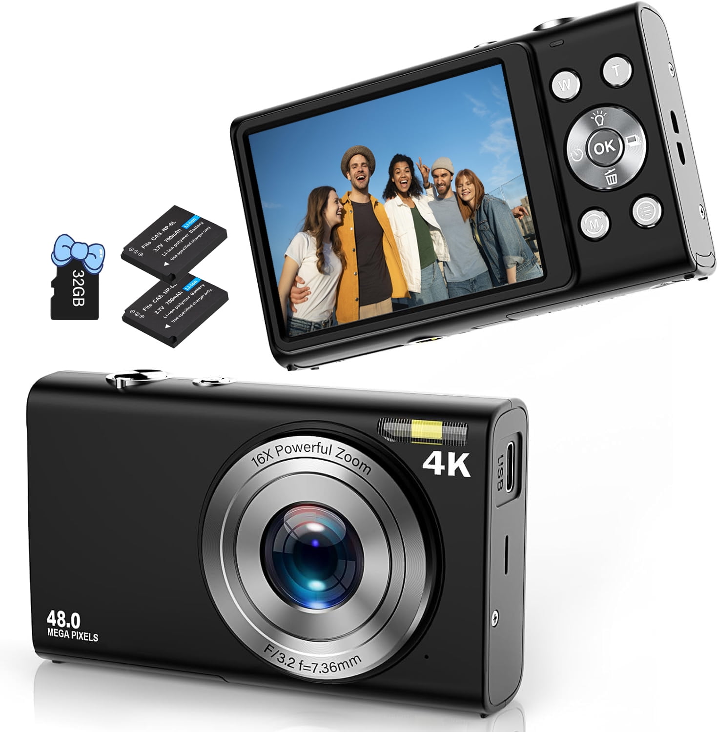 Appareil Photo Numérique 4K 48MP Double Caméra Autofocus - Caméra Vlogging Avec Carte 32Go Zoom 16X