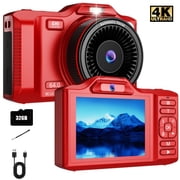 Digital Camera 4K 64MP Cameras for Photography with Dual Cameras, Point And Shoot Digital Camera with Auto Focus, Flash, 16X Zoom, Anti Shake, 32GB Card, Compact Vlogging Camera for Teens, Adults