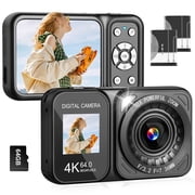 Digital Camera, 4K 64MP Dual Screens Camera, 18X Zoom, Point and Shoot Digital Camera with 64GB SD Card & 2 Batteries, Portable Rechargeable Small Camera for Kids Teens Adult, Black