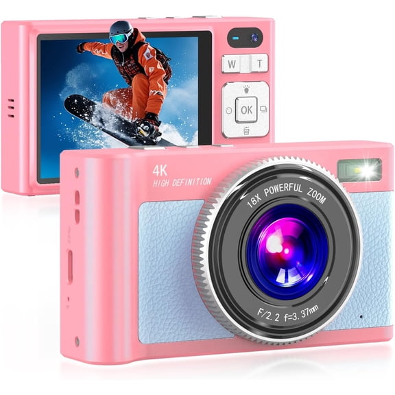 Digital Camera,4K Camara de Fotos with 64GB Card,18X Zoom Anti-Shake Video,Vintage Camera for Camping Traveling Vlogging &Teen Parties,Portable for Kids Girls Boys Gifts