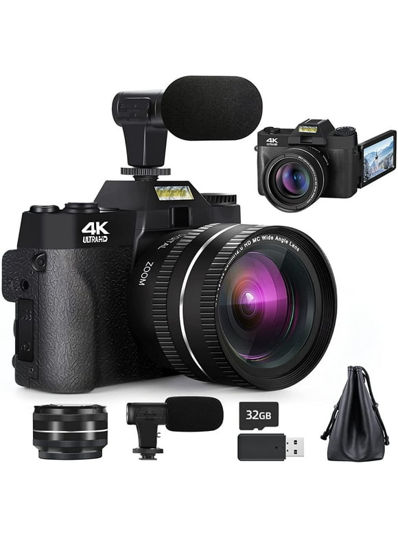 Digital Camera, 4K Video NBD Cameras for Photography for YouTube with WiFi, 3.0" IPS 180°Flip Screen, Wide Angle Lens, Macro Lens, 16X Digital Zoom