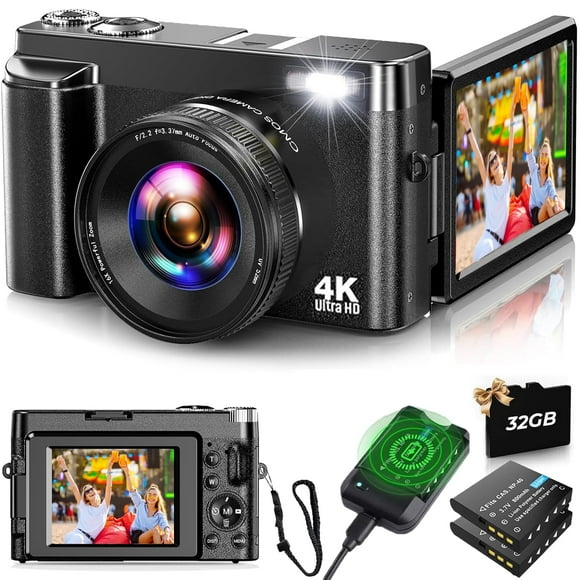 Digital Camera 4K Vlogging Camera for YouTube with 32G SD Card 180 3''Flip Screen 16X Autofocus 48MP Video Cameras