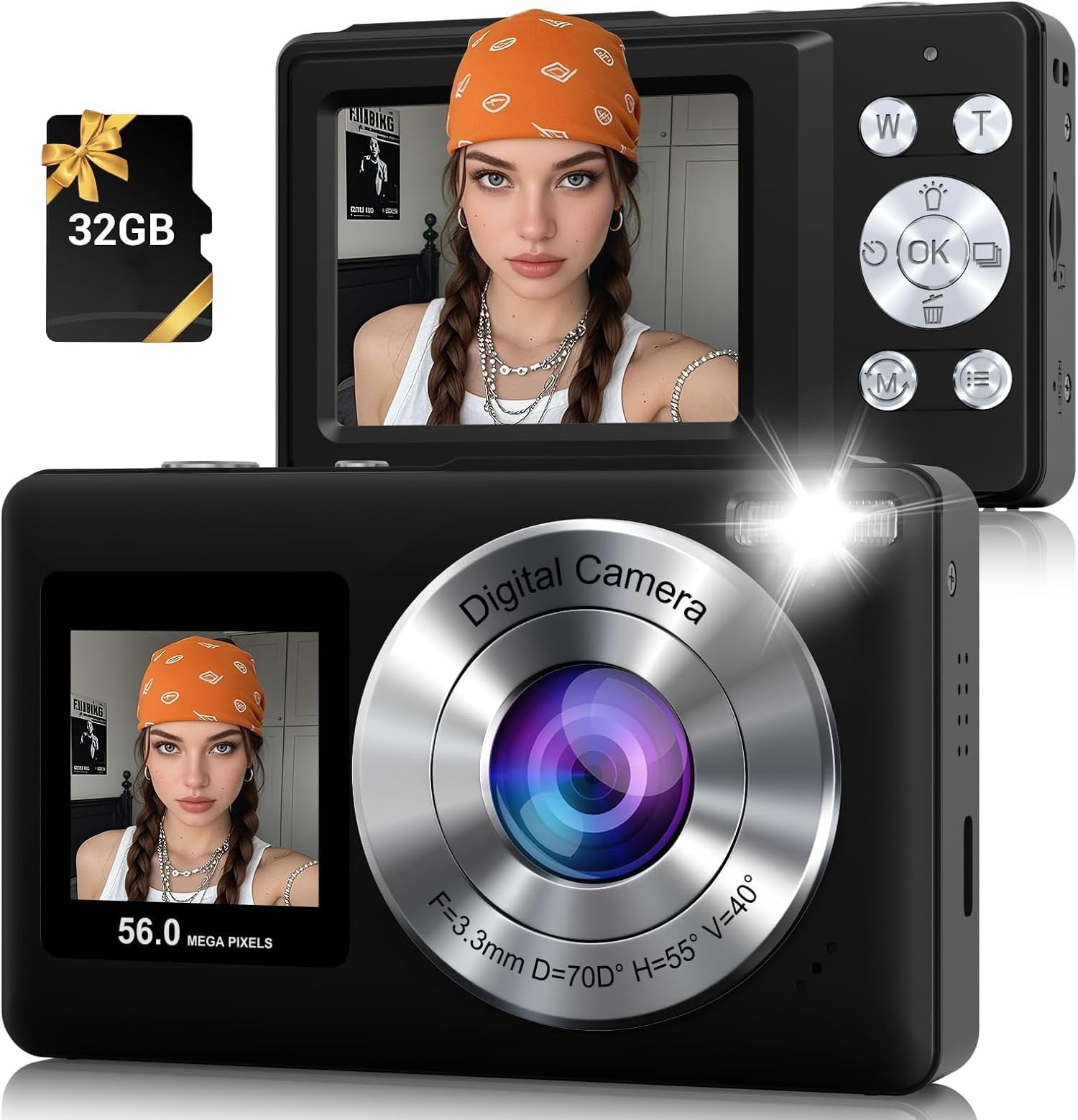 Shaoke Camera Digital Camera, 56MP 2.7K -Screen Selfie Camera with 16X Zoom, 20 ...