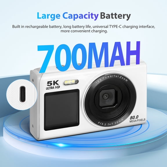 IMIKEYA Ergonomic White Digital Camera with Dual Screen for Photo and Video